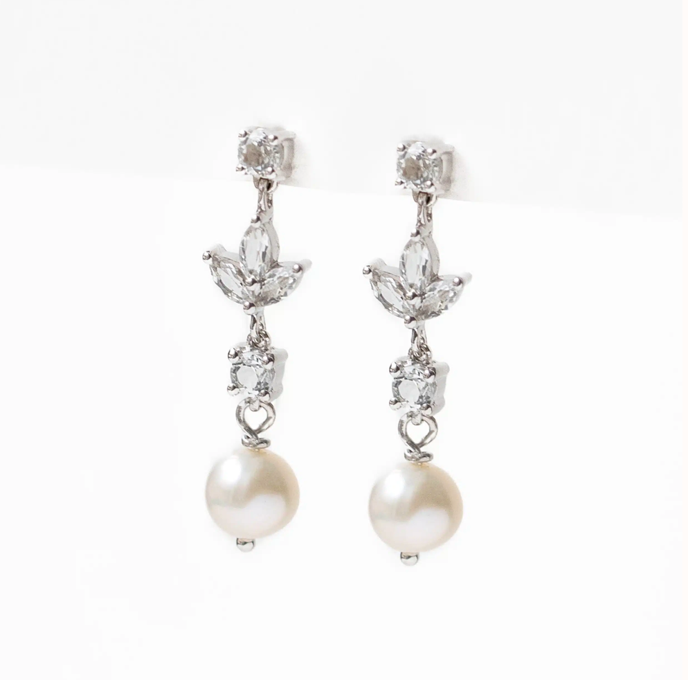 Boucles d’oreilles Art déco topazes et perles véritables – En Argent