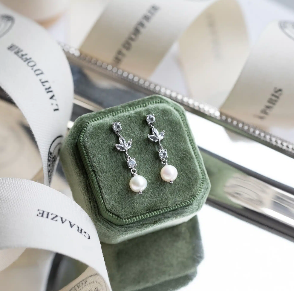 Boucles d’oreilles Art déco topazes et perles véritables – En Argent