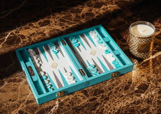 Backgammon Hector Saxe – Modèle Luxe en Cuir (Blue & Grey)